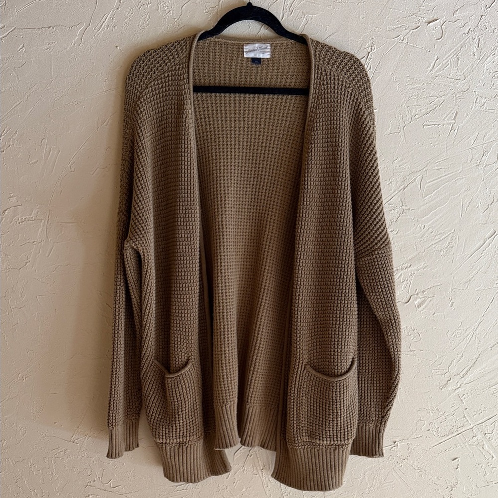 Cozy Olive Open-Front Cardigan Sweater with Pockets